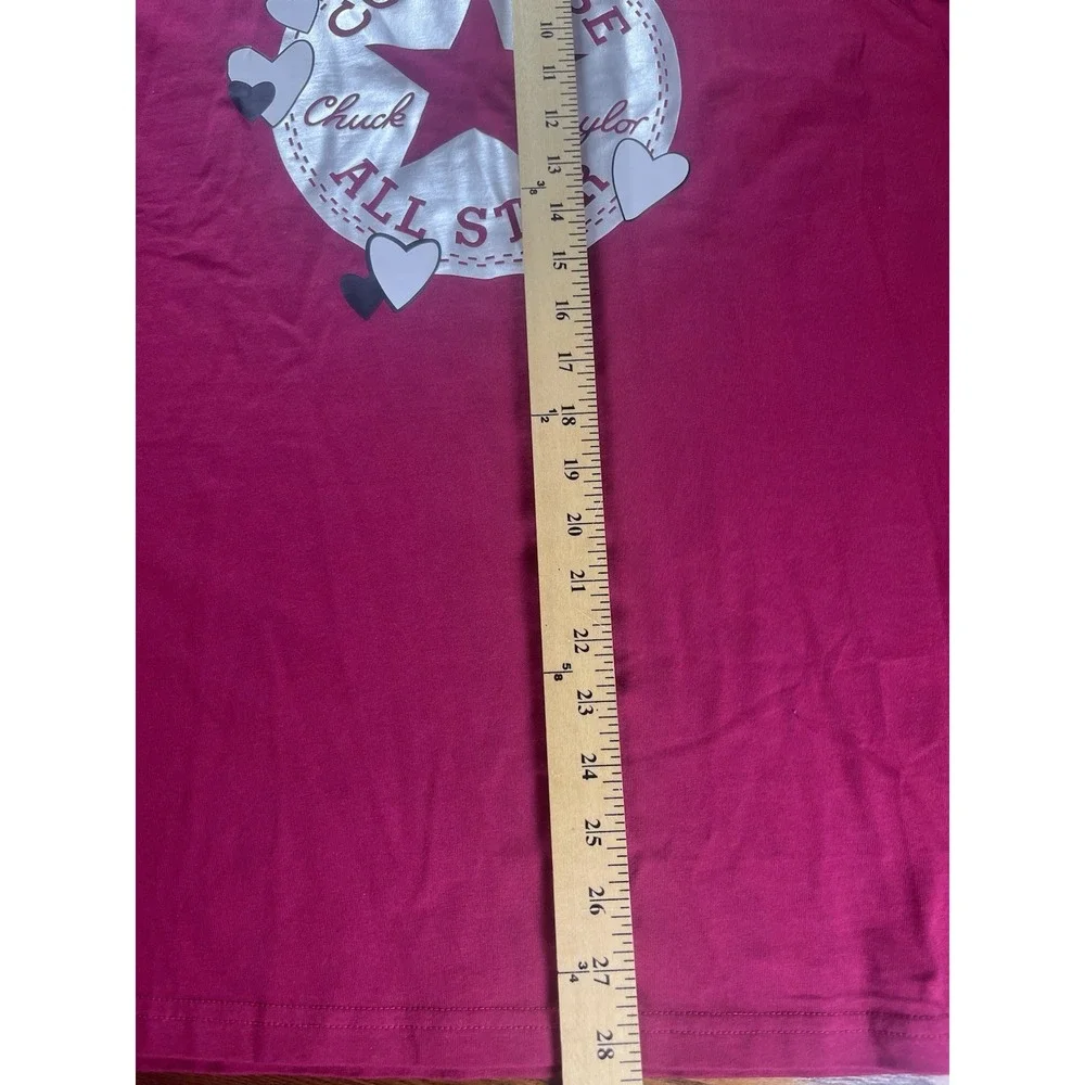 NEW Converse Girls Burgundy Logo With Hearts Graphic Short Sleeve T-Shirt Sz XXL